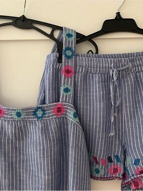 Love by GAP Striped Blue Embroidered Two Piece Matching Set